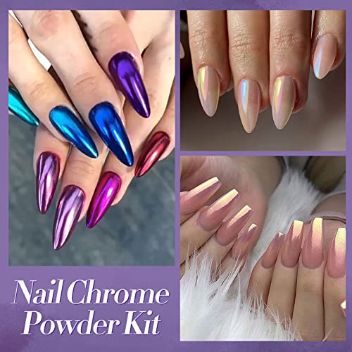 Born Pretty Chrome Powder,Metallic Mirror Chameleon Pigment Powder Manicure Nail Art Decorations 9 Jars #TOP6