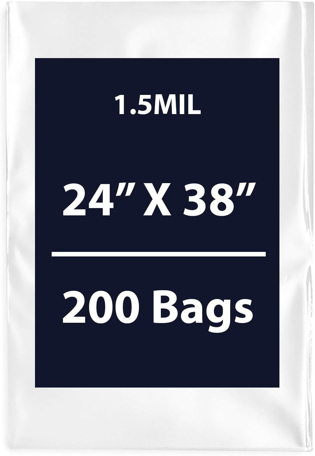 Multiple Sizes Clear Flat Poly Bags, 1.5Mil 24" X 38" & 200 Bags | Low-Density Polyethylene (LDPE), Flat Open Top Plastic Packaging Packing | Flexible and Durable Plastic Bag