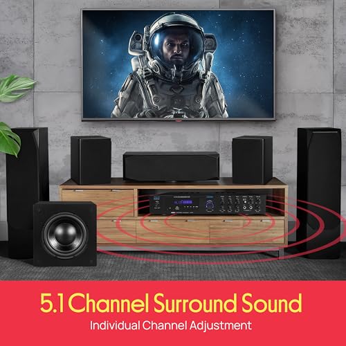 Pyle Bluetooth 5.1 Amplifier - Home Audio / Theater / Karaoke Receiver with 5 Channels and Subwoofer Out - 2 Mic Inputs w/ Echo, USB-A / SD Reader with MP3 Player, RCA In - PDA8BU by Pyle - Image 6