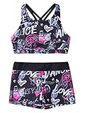 HULIJA Girls Kids Swim/Gymnastics/Ballet/Dance/Sports 2 Pcs Outfit Crop Tanks Top with Booty Shorts...