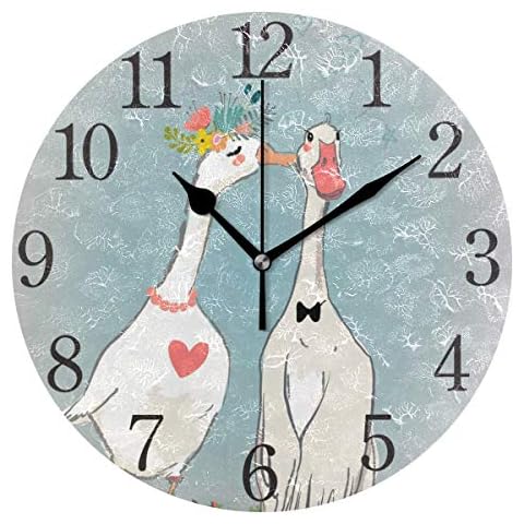 SKYDA Wall Clock Arabic Numerals Design Duck Couple Round Wall Clock for Living Room Bathroom Home Decorative Cover