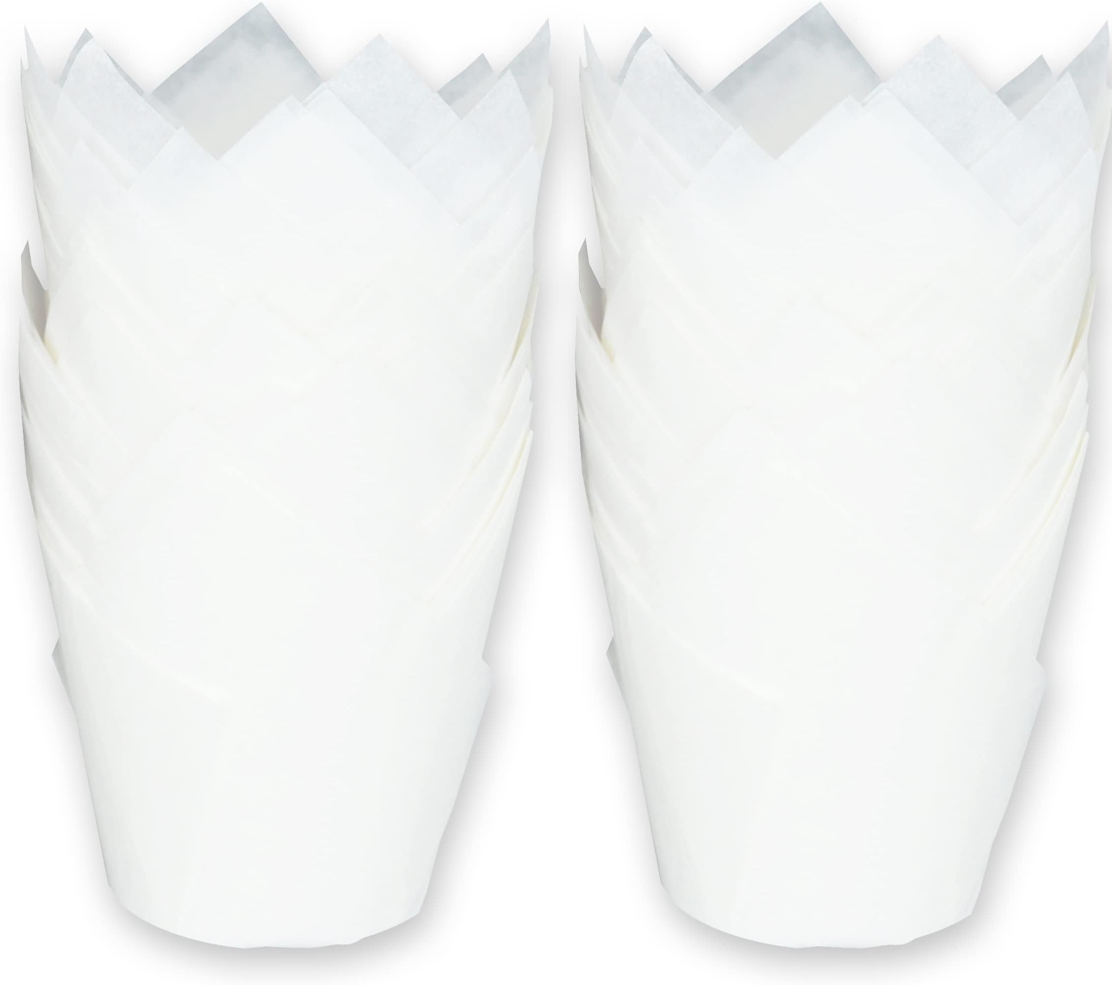 - MyBakning 500 pcs Large size White Tulip Baking Cups 2-1/4"(Base diameter) x 4"(Wall height) Greaseproof paper baking cupcake Muffin liners