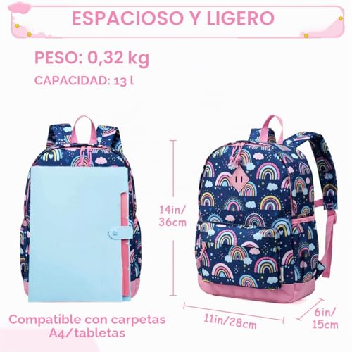 Miniatura 2 de Vaschy Mochila Niña, Mochila Escolar Primaria Mochila Infantil 4-6 Años Mochila Ircoiris Mochila Chica Ajustar Carpeta A4 Con Bolsillos Laterales Y Correa En Pecho Arco Iris