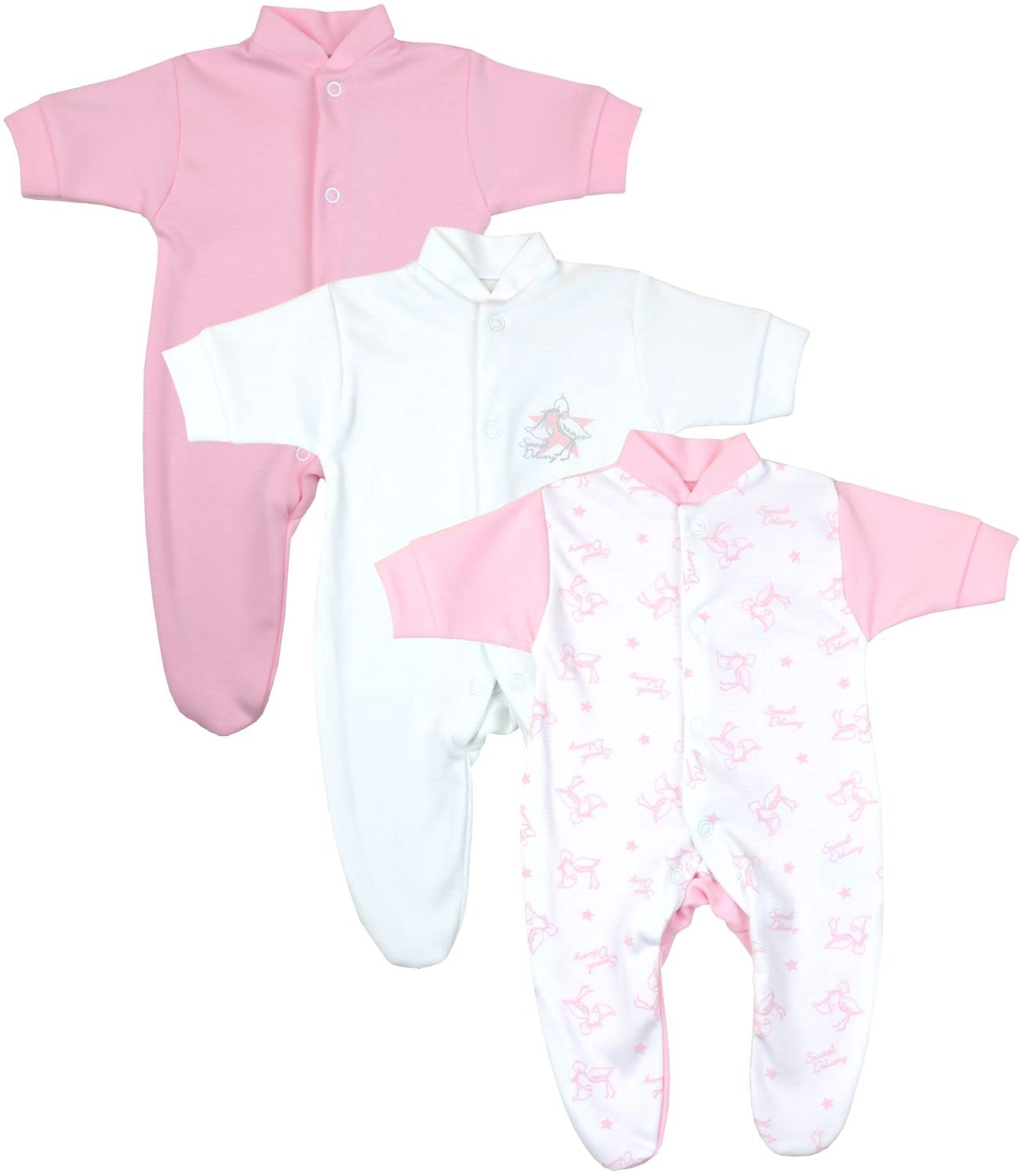 BabyPrem Premature Early Baby Sleepsuits Pack of 3 Babygrows Boy Girl Clothes 3.5lb - 5.5lb PINK SPECIAL DELIVERY 38-44cm