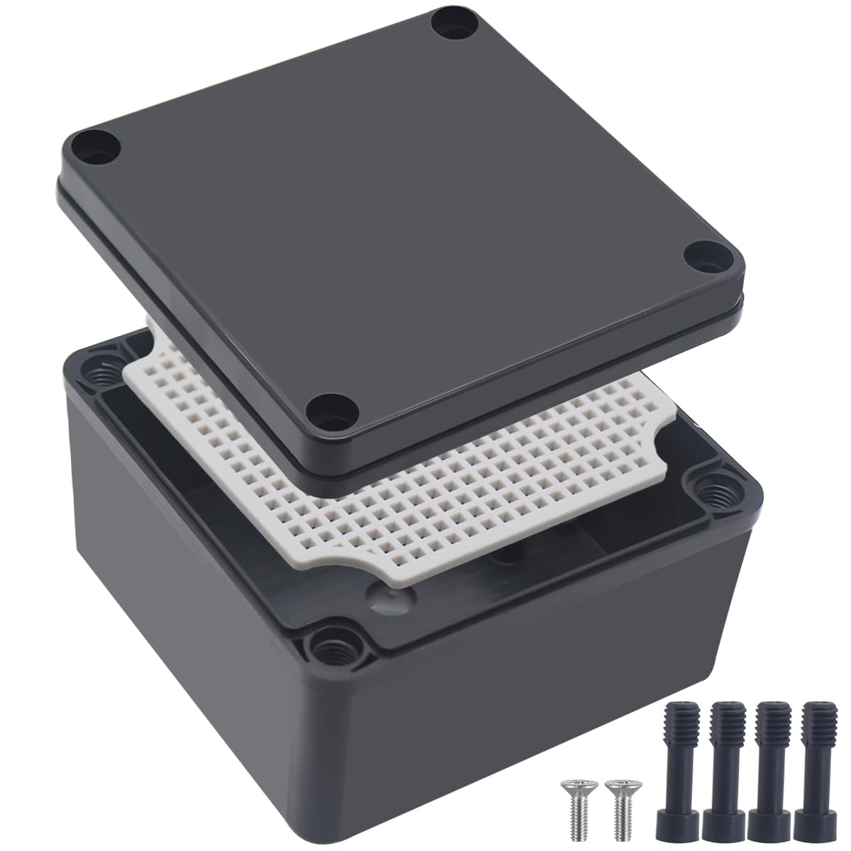 Junction Box,IP67 Waterproof ABS Black Project Box with Mounting Plate Electrical Box Enclosure for Outside Electronics 4.9 x 4.9 x 3inch(125x125x75mm)
