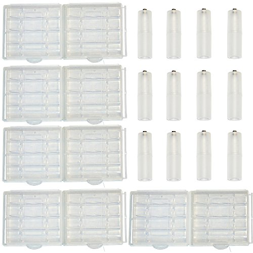 Lontenrea 10 PCS Transparent AA/AAA Battery Storage Case Box Holder and 12 PCS AAA to AA Battery Adapter Converter Adaptor