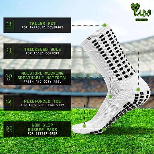Lux Anti Slip Soccer Socks, Non Slip Football/Basketball/Hockey Sports Grip Pads Socks White One Size #TOP1