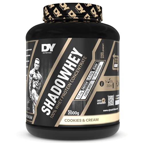 DY Nutrition - Shadowhey Whey Protein Concentrate Powder 2Kg | 23g Protein per Serving | 66 Servings | 7.3g of BCAAs | Sourced from EU Grass-Fed Cows | Premium Easy Mix Formula (Cookies with Cream)