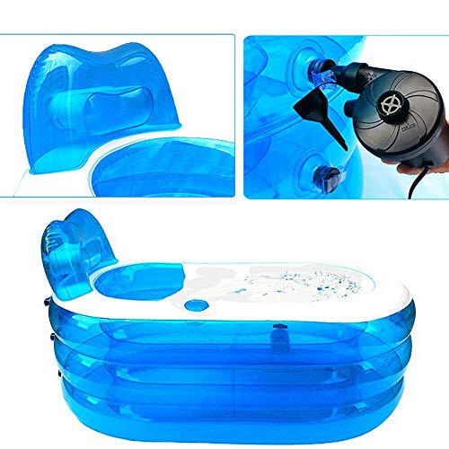 Blue Inflatable Bathtub,Home Inflatable Fold-Able Bathtub Adult Spa Bathing Tubs Play Pool Blue Folding Bath Tub Blowup Indoor Honeycomb-Like Structure Waterproof Flocking Surface Design Pvc Portable
