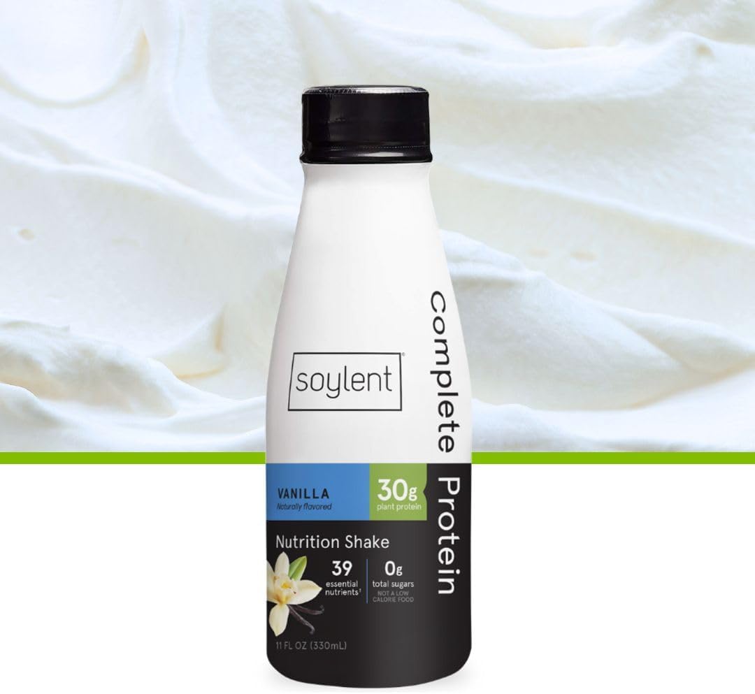 Soylent Complete Protein Shake, Vanilla, 30g Protein, Vegan, Dairy Free and 0g Sugar, Ready to Drink Protein Drinks, 11oz (12 Pack)