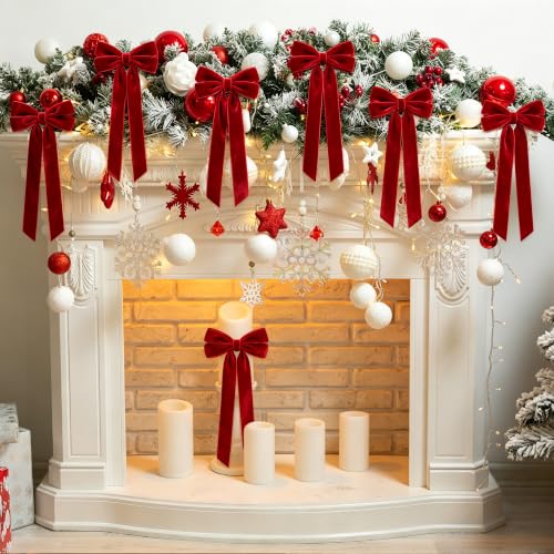 MUKOSEL 12Pcs Red Velvet Bows for Christmas Tree Decorations — view 6