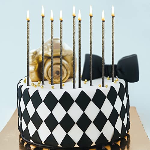 12 Pieces Black Gold Metallic Birthday Candles Long Thin Cake Candles for Cake Black Gold for Christmas Birthday, Retirement, Wedding, Graduation, Anniversary Party Festivals Decorations