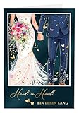Joli Coon Papeterie Hochzeitskarte Hand in Hand ein Leben lang STARDUST - Premium Hochzeit Glückwunschkarte mit FinePaper Kuvert und echtem Wachssiegel - 17 x 11,5 cm