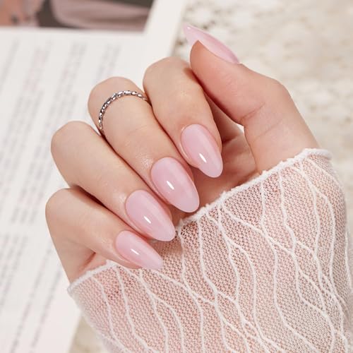 VSALON Almond Short Press On Nails, Baby Pink Sheer Jelly Finish