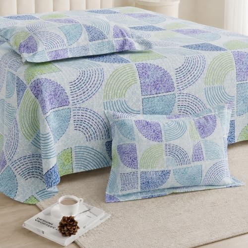 Image of LANE LINEN Symphony 100% Cotton 144TC Double Bedsheet Set, 3 Piece, Printed