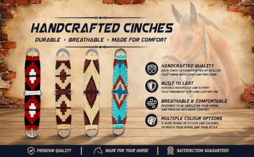 CHEVAL's Premium Horse Western Mohair Wool Cinch 32" - Breathable Saddle Cinch with Stainless Steel Buckles - Durable and Comfortable Equestrian Gear- Ideal for Trail Riding, Barrel Racing (MG-08) - 2