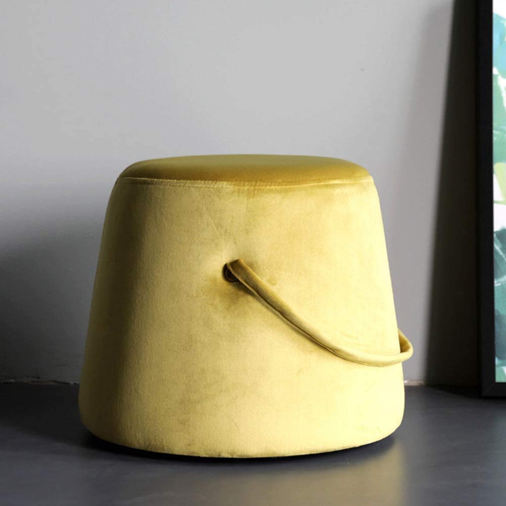 Tabouret pouf rond repose-pieds portable jaune 36cm