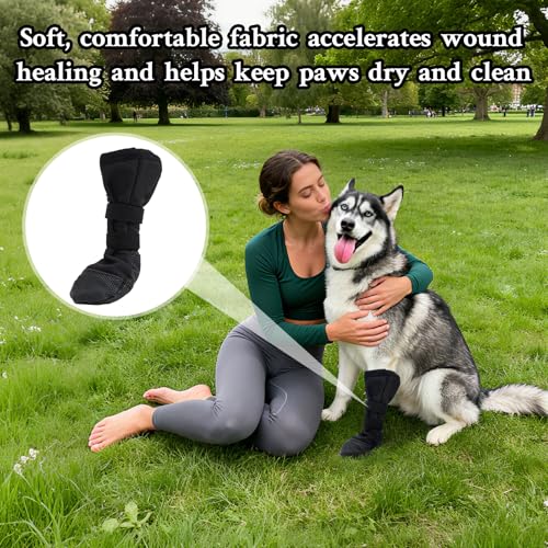 CHONGQILAO Hundeschuhe Pfotenschutz Outdoor, Pfotenschutz Hund Verletzung, Hundeschuhe zur Erholung, Haustierwunden Verhindern Lecken, Hundesocken Anti Rutsch Wasserdicht Leckschutz Hunde Socken