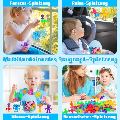 40 Stück Saugnapf Spielzeug, Montessori Spielzeug ab 3 Jahre, Silikon Sensorik Reise Spielzeug mit Dinosauriereier Stressabbau-Spielzeug Autismus Bausteine Geschenke für 4 5 6 7 8 Jahre Jungen Mädchen