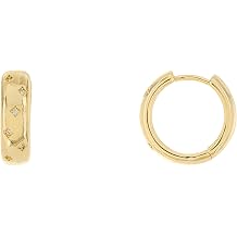 14K Gold Plated 17 mm Diameter Huggie Hoop Earrings - CZ Studded Star Theme Clicker Hoops - Huggies for Women for Her