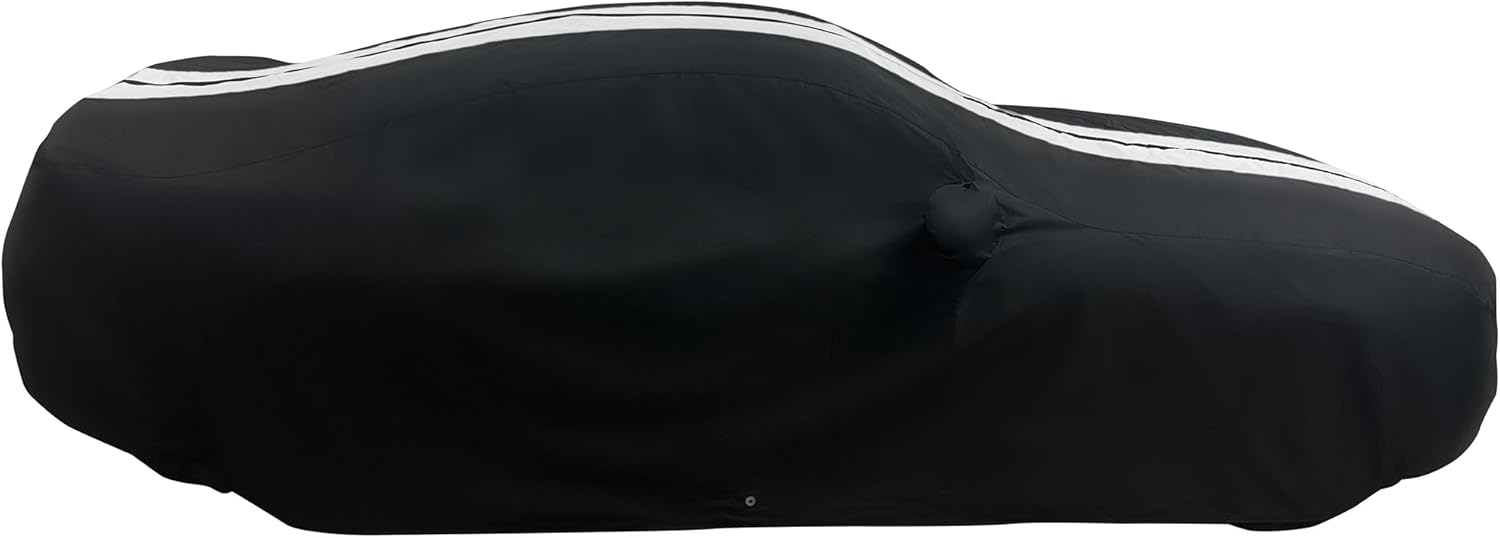 SR1 Performance USA Ultraguard Plus Mustang Car Cover 2005–2026 - Custom Fit Ford Mustang, Water Resistant Breathable 300D, Indoor/Outdoor UV Weather Protection (Black with Gray Stripes)