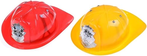 Miniatura 1 de 2 piezas de sombrero de bombero para niños, casco de bombero de plástico duro, disfraz de bombero para niños juego de rol (rojo, amarillo)