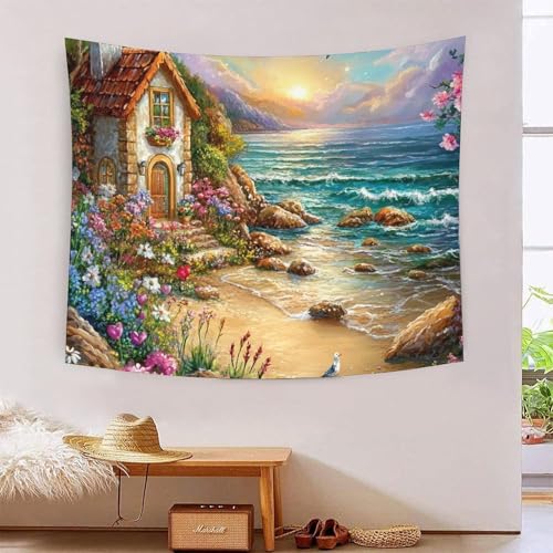 Tapisserie murale de plage tenture grand format 180x230 déco chambre et dortoir