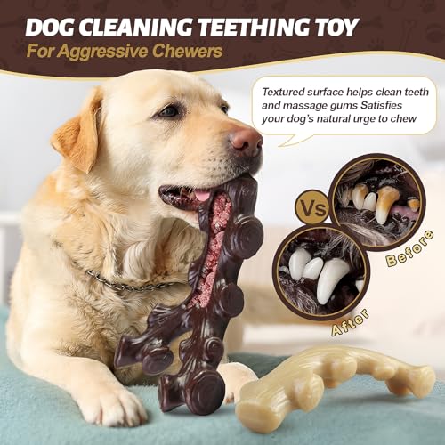 GASAPET Dog Chew Toys for Aggressive Chewers,2 Indestructible Dog Toys for Medium and Large Breed,Real Bacon Flavored Best Dog Toys to Keep Them Busy, Dog Bones for Teeth Cleaning and Training - 4