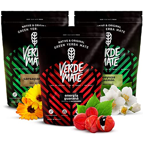 Kräuter-Yerba-Mate-Set | Yerba Mate mit Kräutern | Verde Mate Green Energia Guarana, Guayusa Jazmin, Sarsaparilla | Brasilianische Yerba Mate grün | 3x500g Cover