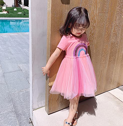 Retsugo Girls Casual Dress Toddler Girl Summer Dresses Short Sleeve Tutu Dresses For Little Girls 1-8 Years 1039-Pink #TOP4
