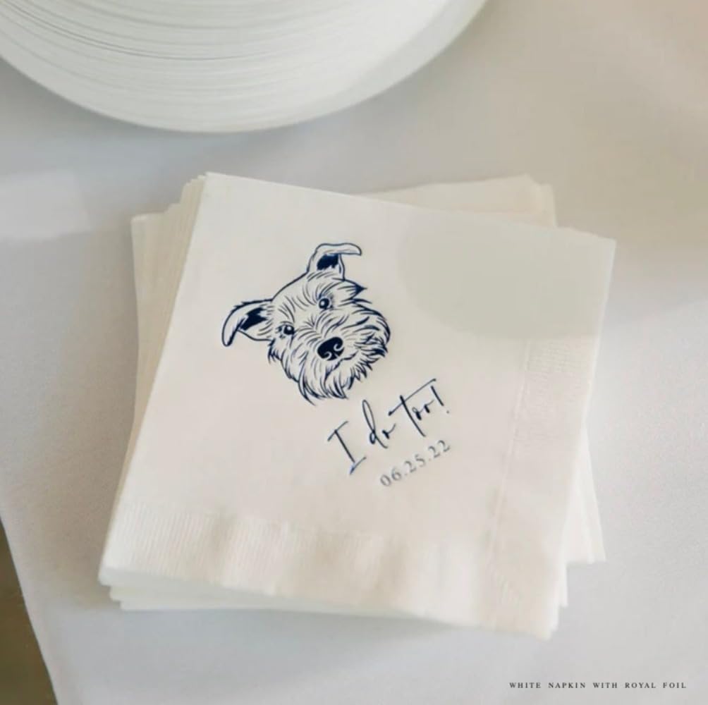 Lot de 100 serviettes de table jetables pour cocktail de mariage avec image