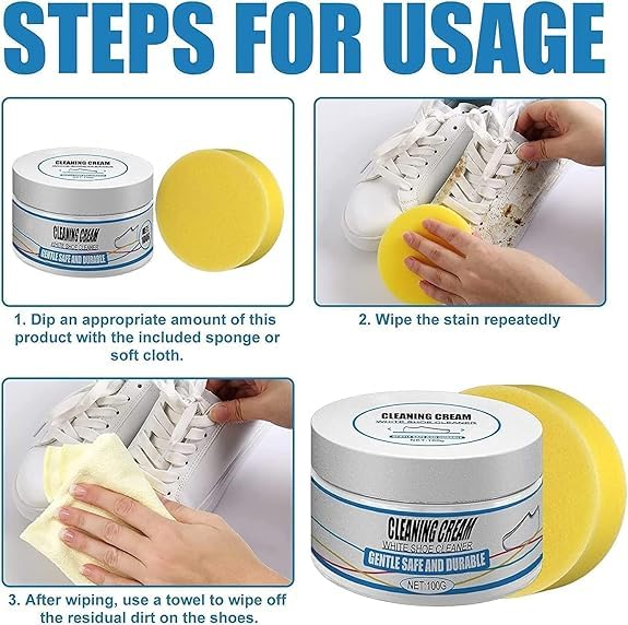 Image of JOYBOOSWhite Shoe Cleaning Cream - 260GM | No-Wash Sneaker Cleaner & Shoe Whitener | Leather & Sports Shoe Stain Remover