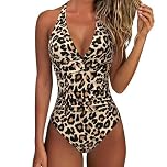 MLPKOI One Piece Tummy Control Swimwear, Women's One Piece Swimsuits UK, Swimming Costume Tummy Control Swimsuit Ruched Padded Swimwear, Swimsuit V Neck Sexy Bathing Suit Slimming Swimming Costume