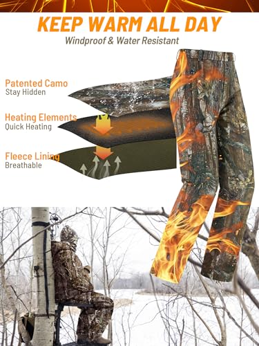 NEW VIEW Women Camo Heated Pants with 10000mAh Battery Pack, Fleece Lined Insulated Hunting Pants for Cold Winter Outdoors2
