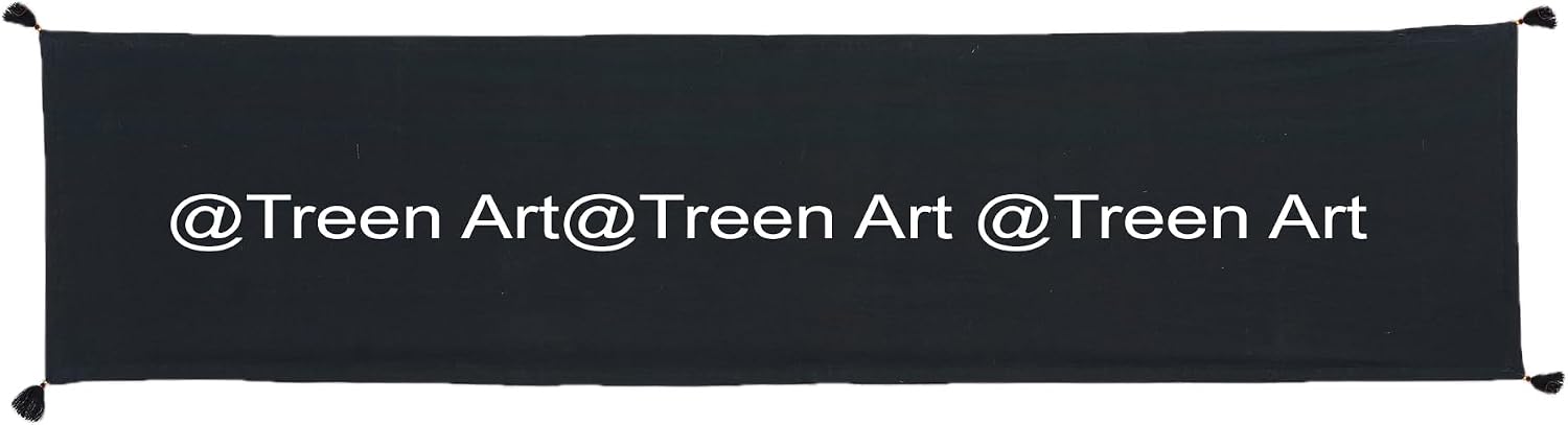 Treen Art 1 Table Runner with 6 Placemats for Kitchen, Dining, Living Room, Bedroom, Christmas, Decor Table Dinning Cloth Handmade Decorative Art Embroidered Patchwork (Black, 12" x 72")