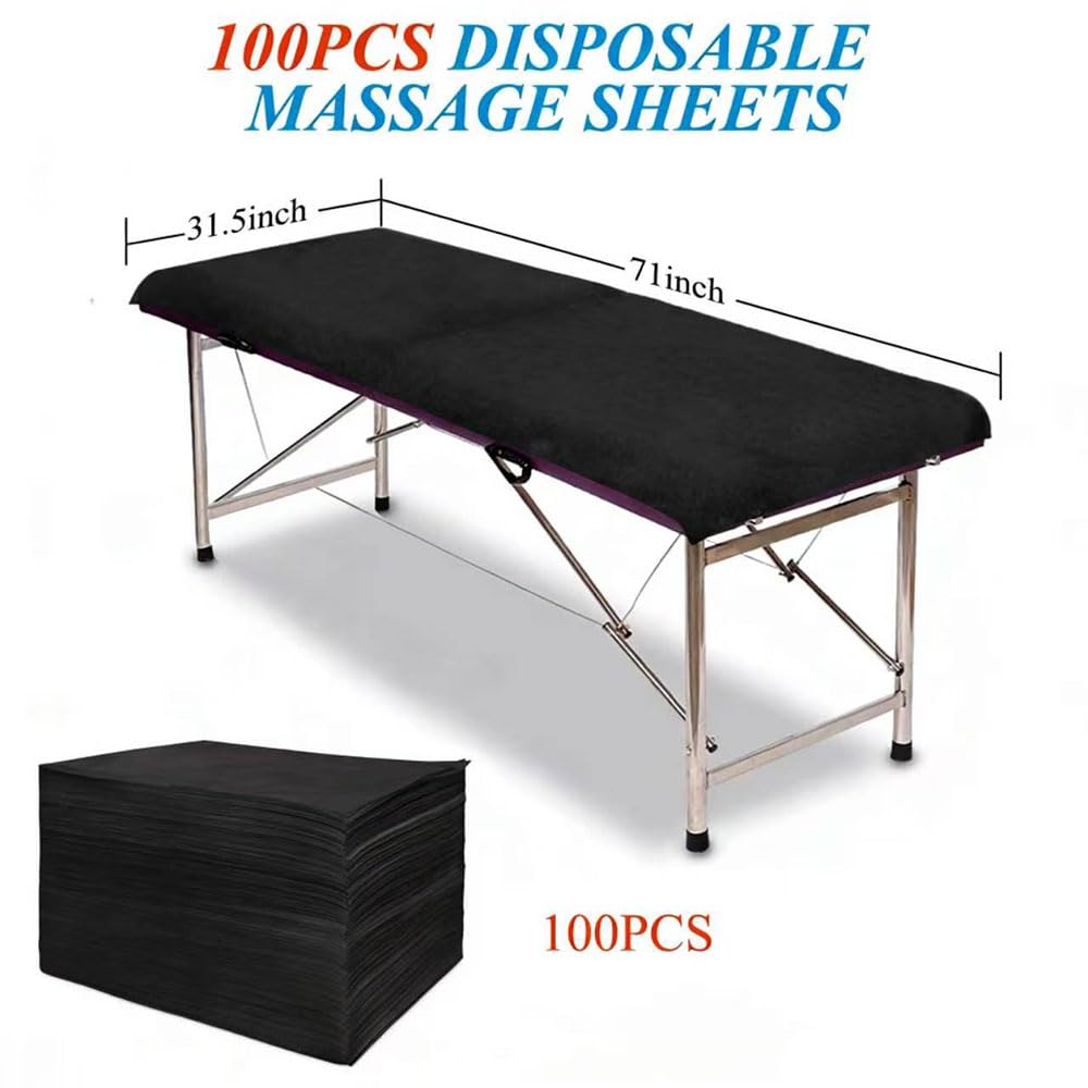 100 sábanas desechables de 31.5 x 71 pulgadas, con revestimiento no tejido, impermeables y a prueba de aceite, higiénicas y cómodas para masajes, tatuajes, belleza, spa, transpirables y duraderas