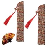 Glohscve 2 PCS Folding Fan Pouch Linen Chinese Foldable Hand Fan Bag Holder with Tassel Accessories for Protection Presents
