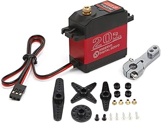 KingVal Replacement 20KG Metal Steering Gear Large Torque Digital Servo with 25T Servo Arm Screw Kits Compatible with 1/8 1/10 1/12 RC Car (Control Angle 270 Degree)