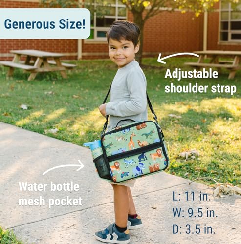Image of Wildkin Kids ECO rPET Insulated Lunch Box - Keeps Food Hot or Cold, Easy-Clean Lining, Mesh Pockets & BPA-Free - Boys & Girls, Ideal for School, Travel & Daycare - Wild Animals