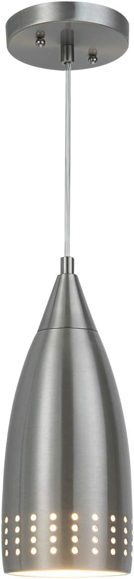 LANROS Mini Pendant Lighting, One-Light Contemporary Adjustable Hanging Light with Perforated Metal Shade for Kitchen, Dining Room, Restaurant, Bar, Brushed Nickel