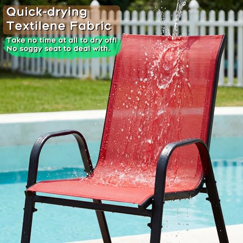 Image of Outdoor Patio Chairs Set of 8 Stackable Dining Chairs All-Weather Textilene Furniture Set for Pool Deck, Backyard