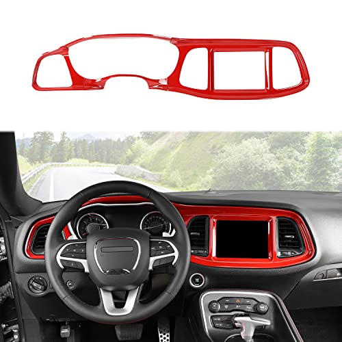 Linskip Dash Board Cover Trim Compatible with Dodge Challenger 2015-2023, Dashboard Instrument Screen & Air Vent Covers for Challenger Interior Accessories(Red)