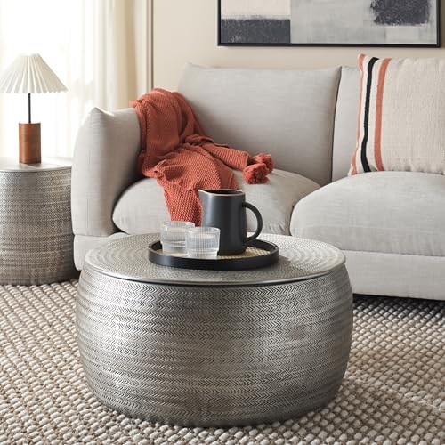 SAFAVIEH Home Collection Apoline Antique Silver Drum Storage Coffee Table (Fully Assembled)
