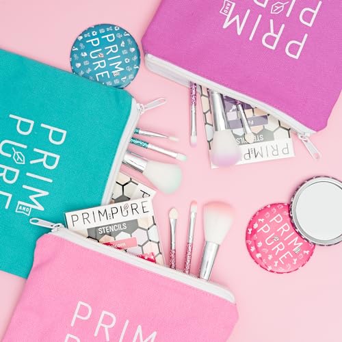 Prim and Pure Kids Makeup Gift Set - Stencil, Makeup Eyeshadow Bioglitter Lip Gloss and Cosmetic Bag Mirror Makeup Brush Accessories (Mermaid Blue) — view 5