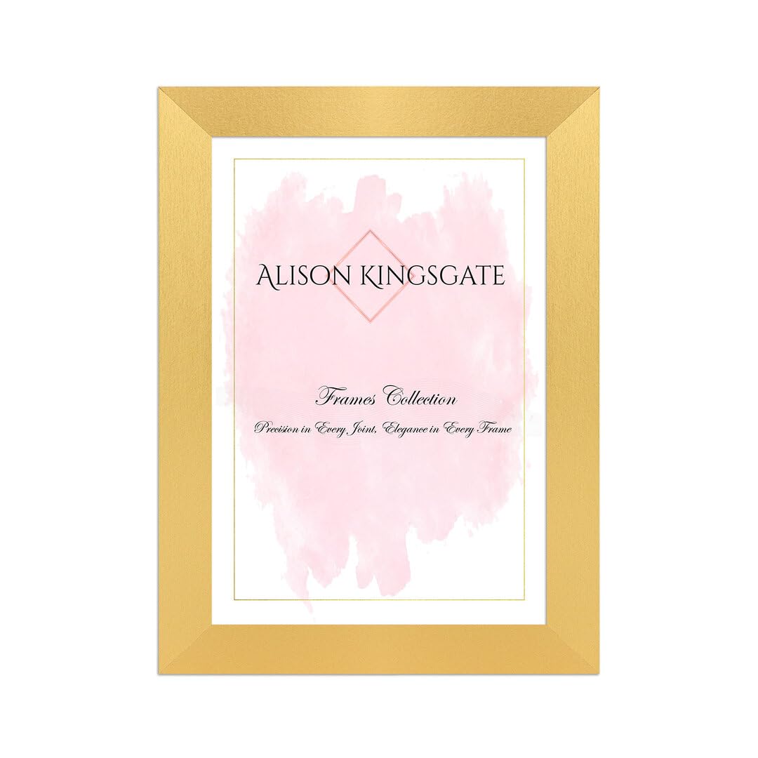 Alison Kingsgate Modern 10X8 Gold- Picture Frame - Engineered Wood Photo Frame with Shatterproof Perspex Front - Ideal for Posters, Certificates & Artwork - Wall Mount or Tabletop Display