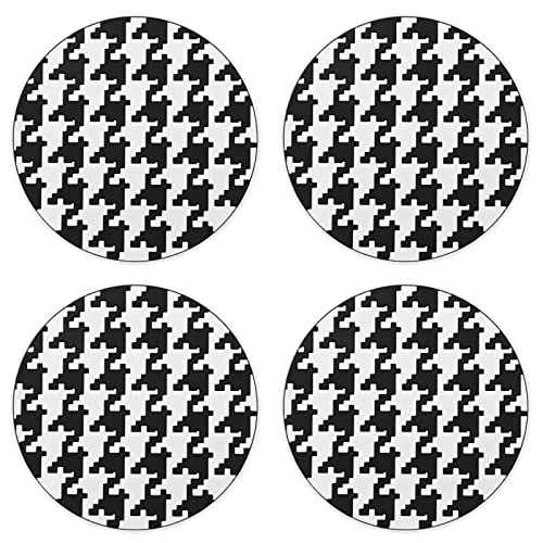 4pcs Dessous de Verre de Voiture Motif de Pied de Poule Porte-gobelet Automatique Insérer sous-Verres Tapis de Tasse de Voiture Antidérapants 7.2cm pour Plupart des Voitures