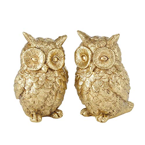 CasaJame Lot de 2 chouettes assorties en résine Doré 8 x 5 x 6 cm Cover