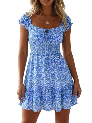 Image of YOBECHO Womens Summer Sexy Sweetheart Collar Printed Ruffle Mini Dress