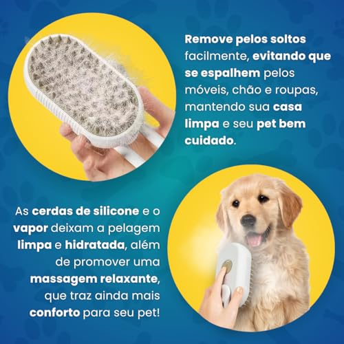 Escova Elétrica Recarregável 3 em 1 – Limpeza, Massagem e Hidratação com Vapor para Pets (Bege)