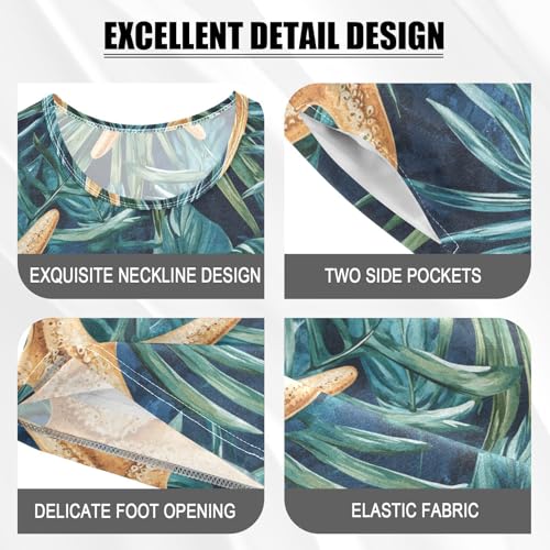 ALAZA Starfish Tropical Leaves Pajama Set Short Sleeve Sleepwear Soft Lounge Nightwear4